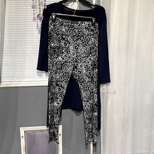 Blue and white leggings and blue tunic